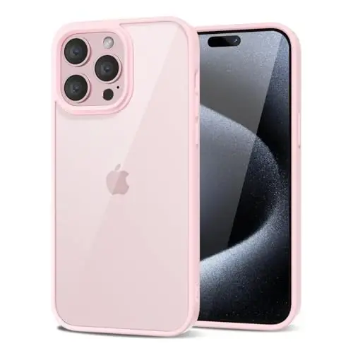 LoeoeL for iPhone 15 Pro Case Clear, Transparent Hybrid 15 Pro Phone Case [Hard Plastic & Soft Silicone Bumper] Acrylic Non Yellowing Thin Slim Protective Cover for Women, Light Pink 