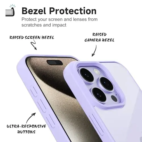 LoeoeL iPhone 15 Pro Max uchun g'ilof shaffof, shaffof gibrid 15 Pro Max telefon g'ilofi [qattiq plastik va yumshoq silikon bamper] Akril sarg'aymaydigan ingichka himoya qopqog'i ayollar uchun, binafsha lavanda - 4