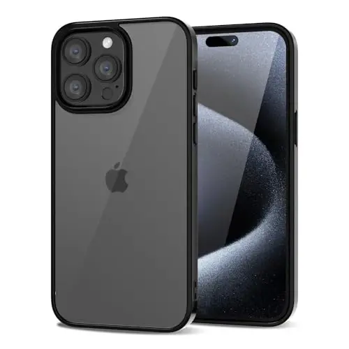 LoeoeL iPhone 15 Pro uchun g‘ilof, Shaffof gibrid 15 Pro telefon g‘ilofi [Qattiq plastmassa va yumshoq silikon bamper] Akril sarg‘aymaydigan yupqa himoya g‘ilofi ayollar uchun, Qora 