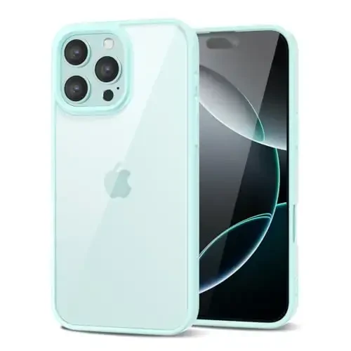 LoeoeL for iPhone 16 Pro Case Clear, Transparent Hybrid 16 Pro Phone Case [Hard Plastic & Soft Silicone Bumper] Acrylic Non Yellowing Thin Slim Protective Cover for Women, Teal - LOEOEL