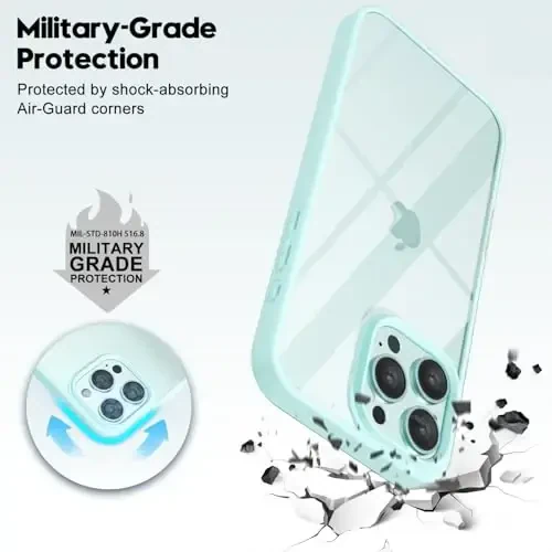 LoeoeL for iPhone 16 Pro Case Clear, Transparent Hybrid 16 Pro Phone Case [Hard Plastic & Soft Silicone Bumper] Acrylic Non Yellowing Thin Slim Protective Cover for Women, Teal - 6