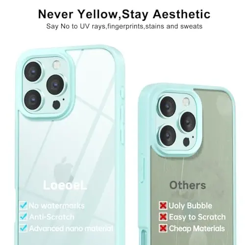 LoeoeL for iPhone 16 Pro Case Clear, Transparent Hybrid 16 Pro Phone Case [Hard Plastic & Soft Silicone Bumper] Acrylic Non Yellowing Thin Slim Protective Cover for Women, Teal - 13
