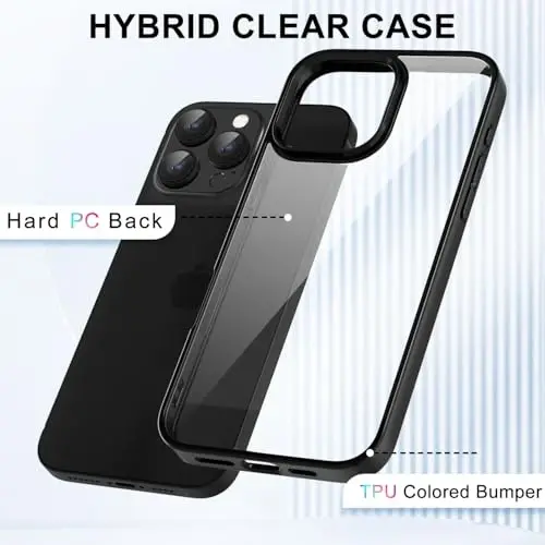 LoeoeL for iPhone 16 Pro Case Clear, Transparent Hybrid 16 Pro Phone Case [Hard Plastic & Soft Silicone Bumper] Acrylic Non Yellowing Thin Slim Protective Cover for Women, Black - 2