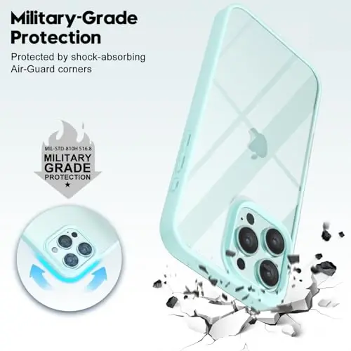 LoeoeL for iPhone 16 Pro Max Case Clear, Transparent Hybrid 16 Pro Max Phone Case [Hard Plastic & Soft Silicone Bumper] Acrylic Non Yellowing Thin Slim Protective Cover for Women, Teal - 6