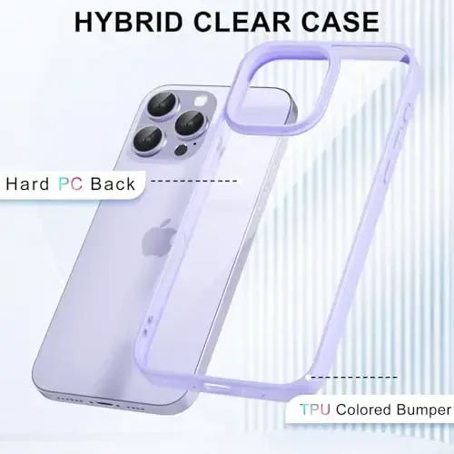 LoeoeL iPhone 16 Pro Max uchun g'ilof Clear, Shaffof Gibrid 16 Pro Max Telefon G'ilofi [Qattiq Plastmassa & Yumshoq Silikon Bamper] Akril Sarg'aymaydigan Yupqa Himoya Qopqog'i Ayollar uchun, Binafsha Lavanda - 3