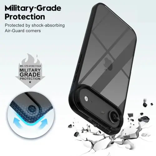 LoeoeL iPhone 17 Air Case Clear uchun, shaffof gibrid iPhone 17 Air telefon qutisi [qattiq plastik va yumshoq silikon bamper] Akril sarg'aymaydigan ingichka himoya qopqog'i ayollar uchun, qora - 6