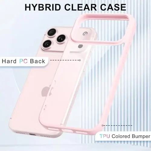 LoeoeL iPhone 17 Pro Case Clear uchun, Shaffof Gibrid iPhone 17 Pro Telefon Qutisi [Qattiq Plastik & Yumshoq Silikon Bumper] Akril Sarg'aymaydigan Yupqa Himoya Qopqog'i Ayollar uchun, Och Pushti - 3
