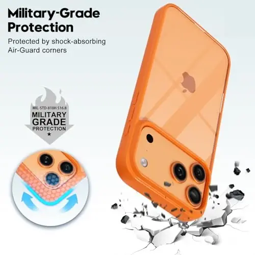 LoeoeL iPhone 17 Pro Kılıf Şeffaf, Şeffaf Hibrit iPhone 17 Pro Telefon Kılıfı [Sert Plastik ve Yumuşak Silikon Tampon] Akrilik Sararmayan İnce İnce Koruyucu Kapak Kadınlar İçin, Turuncu - 6
