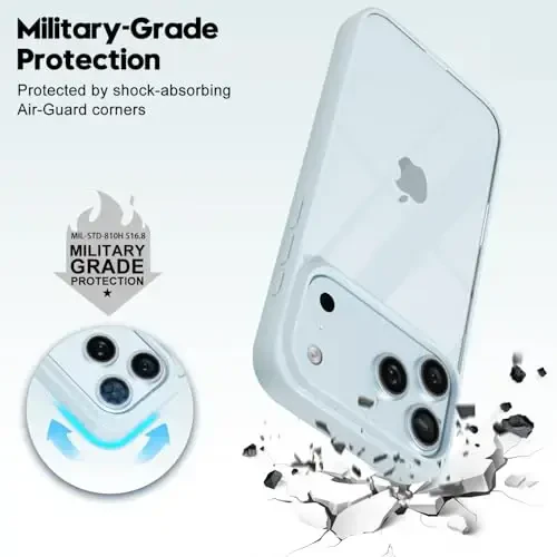 LoeoeL iPhone 17 Pro uchun g'ilof Shaffof, shaffof gibrid iPhone 17 Pro telefon g'ilofi [Qattiq plastik va yumshoq silikon bamper] Ayollar uchun sarg'aymaydigan yupqa himoya qopqog'i, och ko'k - 6