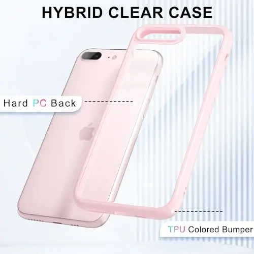 LoeoeL for iPhone 8 Plus/ 7 Plus Case Clear, Transparent Hybrid Phone Case [Hard Plastic & Soft Silicone Bumper] Acrylic Non Yellowing Thin Slim Protective Cover for Women, Light Pink - 3