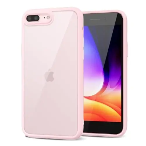 LoeoeL iPhone 8 Plus/ 7 Plus Kılıfı Şeffaf, Transparan Hibrit Telefon Kılıfı [Sert Plastik & Yumuşak Silikon Tampon] Akrilik Sararmayan İnce Koruyucu Kadınlar için Kılıf, Açık Pembe 