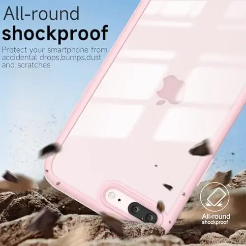 LoeoeL iPhone 8 Plus/ 7 Plus Kılıfı Şeffaf, Transparan Hibrit Telefon Kılıfı [Sert Plastik & Yumuşak Silikon Tampon] Akrilik Sararmayan İnce Koruyucu Kadınlar için Kılıf, Açık Pembe - 6