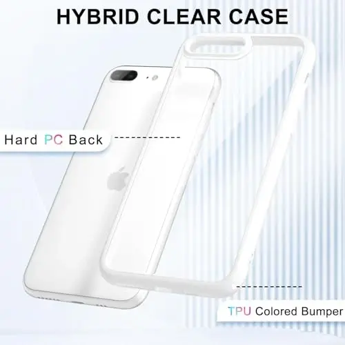 LoeoeL iPhone 8 Plus/ 7 Plus Kılıfı Şeffaf, Transparan Hibrit Telefon Kılıfı [Sert Plastik & Yumuşak Silikon Tampon] Akrilik Sararmayan İnce Koruyucu Kadınlar için Kılıf, Beyaz - 3