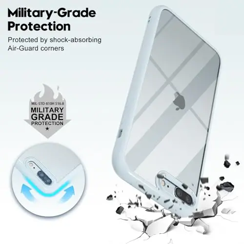 LoeoeL for iPhone 8 Plus/ 7 Plus Case Clear, Transparent Hybrid Phone Case [Hard Plastic & Soft Silicone Bumper] Acrylic Non Yellowing Thin Slim Protective Cover for Women, Light Blue - 6