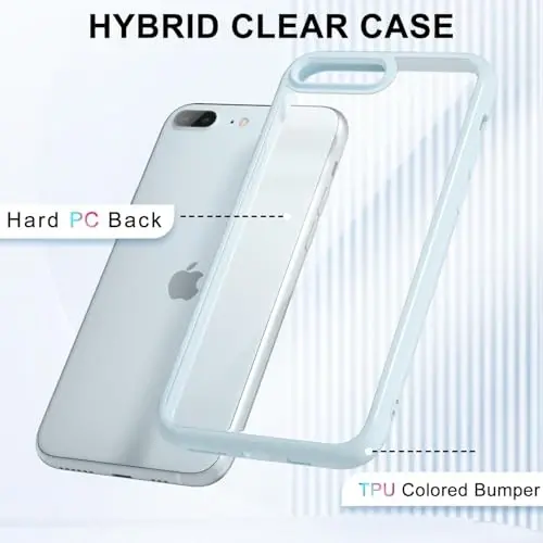 LoeoeL iPhone 8 Plus/ 7 Plus Kılıfı Şeffaf, Transparan Hibrit Telefon Kılıfı [Sert Plastik & Yumuşak Silikon Tampon] Akrilik Sararmayan İnce Koruyucu Kılıf Kadınlar için, Açık Mavi - 3