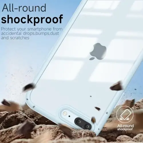 LoeoeL iPhone 8 Plus/ 7 Plus Kılıfı Şeffaf, Transparan Hibrit Telefon Kılıfı [Sert Plastik & Yumuşak Silikon Tampon] Akrilik Sararmayan İnce Koruyucu Kılıf Kadınlar için, Açık Mavi - 6