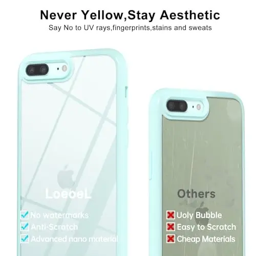 LoeoeL iPhone 8 Plus/ 7 Plus uchun G'ilof Shaffof, Shaffof Gibrid Telefon G'ilofi [Qattiq Plastmassa va Yumshoq Silikon Bamper] Akril Sariq Qaramaydigan Yupqa Himoya Qopqog'i Ayollar uchun, Moviy - 4