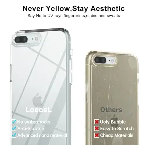 LoeoeL iPhone 8 Plus/ 7 Plus uchun G'ilof Shaffof, Shaffof Gibrid Telefon G'ilofi [Qattiq Plastmassa & Yumshoq Silikon Bamper] Akril Sariqlikka qarshi Yupqa Himoya Qopqog'i Ayollar uchun, Shisha Shaffof - 12