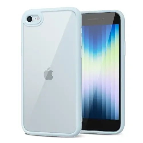 LoeoeL for iPhone SE 2022/2020/ 7/8 Case Clear, Transparent Hybrid SE Phone Case [Hard Plastic & Soft Silicone Bumper] Acrylic Non Yellowing Thin Slim Protective Cover, Light Blue - LOEOEL
