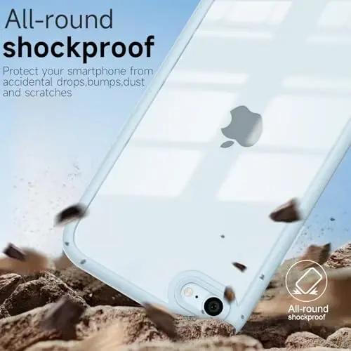 LoeoeL iPhone SE 2022/2020/7/8 Kılıf Şeffaf, Transparan Hibrit SE Telefon Kılıfı [Sert Plastik & Yumuşak Silikon Tampon] Akrilik Sararmayan İnce Koruyucu Kapak, Açık Mavi - 6