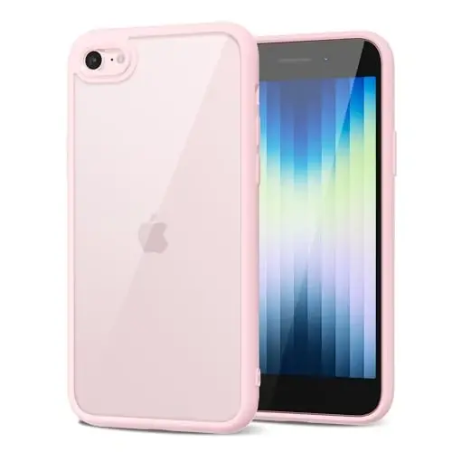 LoeoeL for iPhone SE 2022/2020/ 7/8 Case Clear, Transparent Hybrid SE Phone Case [Hard Plastic & Soft Silicone Bumper] Acrylic Non Yellowing Thin Slim Protective Cover, Light Pink - 1