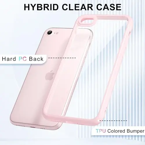 LoeoeL for iPhone SE 2022/2020/ 7/8 Case Clear, Transparent Hybrid SE Phone Case [Hard Plastic & Soft Silicone Bumper] Acrylic Non Yellowing Thin Slim Protective Cover, Light Pink - 3