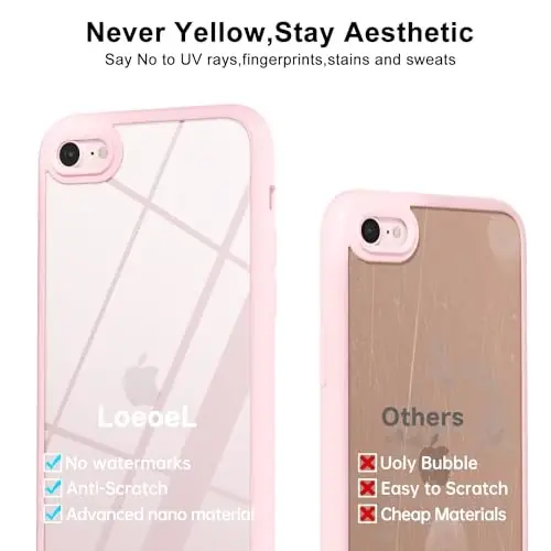 LoeoeL for iPhone SE 2022/2020/ 7/8 Case Clear, Transparent Hybrid SE Phone Case [Hard Plastic & Soft Silicone Bumper] Acrylic Non Yellowing Thin Slim Protective Cover, Light Pink - 4