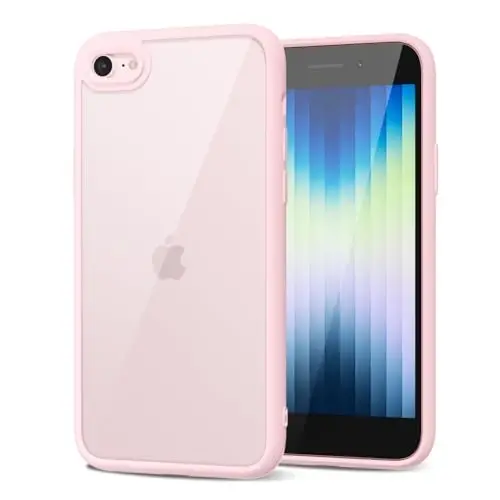 LoeoeL for iPhone SE 2022/2020/ 7/8 Case Clear, Transparent Hybrid SE Phone Case [Hard Plastic & Soft Silicone Bumper] Acrylic Non Yellowing Thin Slim Protective Cover, Light Pink 