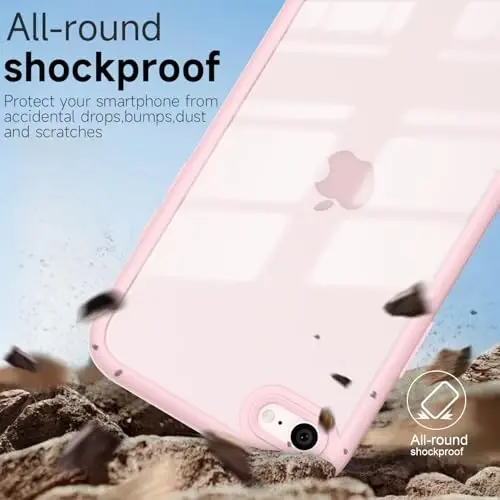 LoeoeL iPhone SE 2022/2020/7/8 Kılıfı Şeffaf, Şeffaf Hibrit SE Telefon Kılıfı [Sert Plastik ve Yumuşak Silikon Tampon] Akrilik Sararmayan İnce Koruyucu Kapak, Açık Pembe - 6