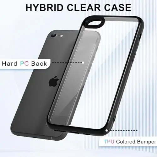 LoeoeL iPhone SE 2022/2020/7/8 Kılıfı Şeffaf, Transparan Hibrit SE Telefon Kılıfı [Sert Plastik ve Yumuşak Silikon Tampon] Akrilik Sararmayan İnce Koruyucu Kapak, Siyah - 3