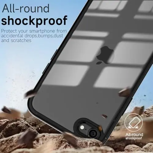 LoeoeL iPhone SE 2022/2020/7/8 Kılıfı Şeffaf, Transparan Hibrit SE Telefon Kılıfı [Sert Plastik ve Yumuşak Silikon Tampon] Akrilik Sararmayan İnce Koruyucu Kapak, Siyah - 6