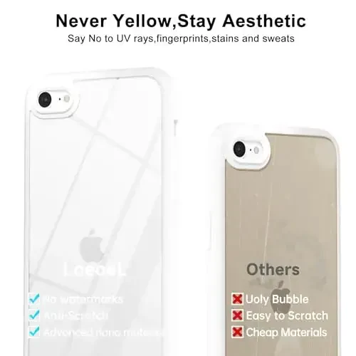 LoeoeL for iPhone SE 2022/2020/ 7/8 Case Clear, Transparent Hybrid SE Phone Case [Hard Plastic & Soft Silicone Bumper] Acrylic Non Yellowing Thin Slim Protective Cover, White - 12