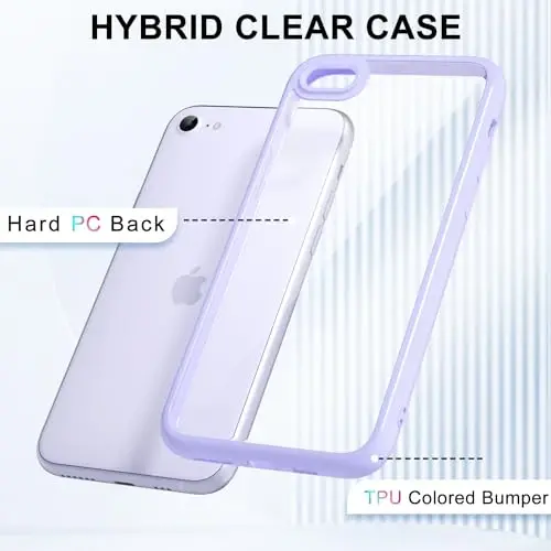 LoeoeL for iPhone SE 2022/2020/ 7/8 Case Clear, Transparent Hybrid SE Phone Case [Hard Plastic & Soft Silicone Bumper] Acrylic Non Yellowing Thin Slim Protective Cover, Purple Lavender - 3