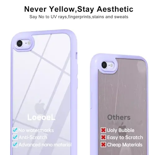 LoeoeL for iPhone SE 2022/2020/ 7/8 Case Clear, Transparent Hybrid SE Phone Case [Hard Plastic & Soft Silicone Bumper] Acrylic Non Yellowing Thin Slim Protective Cover, Purple Lavender - 4