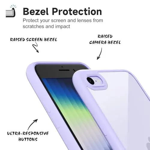 LoeoeL iPhone SE 2022/2020/7/8 Kılıfı Şeffaf, Transparan Hibrit SE Telefon Kılıfı [Sert Plastik & Yumuşak Silikon Tampon] Akrilik Sararmayan İnce Koruyucu Kapak, Mor Lavanta - 4