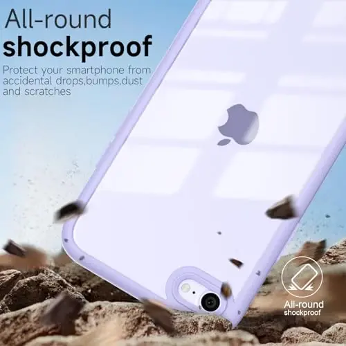 LoeoeL iPhone SE 2022/2020/7/8 Kılıfı Şeffaf, Transparan Hibrit SE Telefon Kılıfı [Sert Plastik & Yumuşak Silikon Tampon] Akrilik Sararmayan İnce Koruyucu Kapak, Mor Lavanta - 6