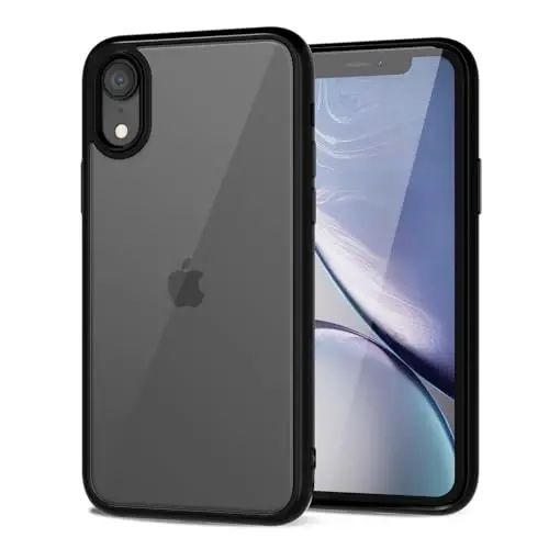 LoeoeL for iPhone XR Case Clear, Transparent Hybrid XR Phone Case [Hard Plastic & Soft Silicone Bumper] Acrylic Non Yellowing Thin Slim Protective Cover for Women, Black - 1