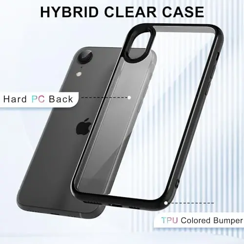 LoeoeL for iPhone XR Case Clear, Transparent Hybrid XR Phone Case [Hard Plastic & Soft Silicone Bumper] Acrylic Non Yellowing Thin Slim Protective Cover for Women, Black - 3