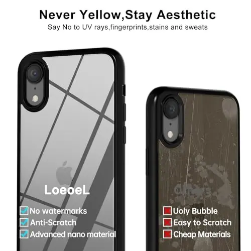 LoeoeL for iPhone XR Case Clear, Transparent Hybrid XR Phone Case [Hard Plastic & Soft Silicone Bumper] Acrylic Non Yellowing Thin Slim Protective Cover for Women, Black - 4