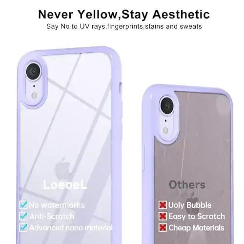 LoeoeL iPhone XR uchun g'ilof shaffof, shaffof gibrid XR telefon g'ilofi [qattiq plastik va yumshoq silikon bamper] Akril sarg'aymaydigan ingichka himoya qopqog'i ayollar uchun, binafsha lavanda - 3