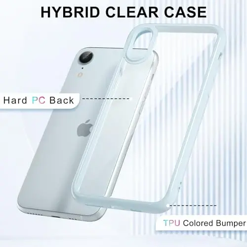 LoeoeL iPhone XR uchun g'ilof Shaffof, shaffof gibrid XR telefon g'ilofi [Qattiq plastik va yumshoq silikon bamper] Akril sarg'aymaydigan yupqa himoya qopqog'i ayollar uchun, och ko'k - 3