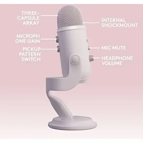 Logitech Creators Blue Yeti USB Mikrofon oʻyin, striming, podkast, YouTube, Discord, PC, Studio Sound, Plug & Play-White Mist uchun - 7