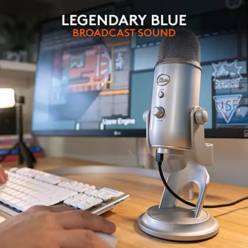 Logitech Creators Blue Yeti USB Microphone for Gaming, Streaming, Podcast, YouTube, Discord, PC, Studio Sound, Plug & Play-Silver - 3