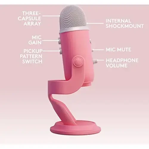 Logitech for Creators Blue Yeti USB Microphone for Gaming, Streaming, Podcast, YouTube, Discord, PC, Studio Sound, Plug & Play-Dawn Pink - 7