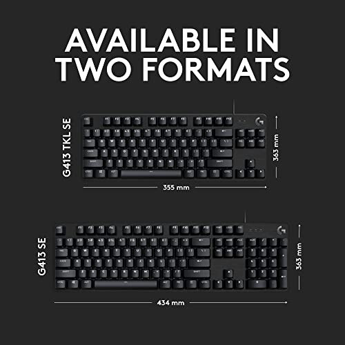 Logitech G413 SE Full-Size Mechanical Gaming Keyboard - Backlit Keyboard with Tactile Mechanical Switches, Anti-Ghosting, Compatible with Windows, macOS - Black Aluminum - 7