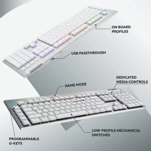 Logitech G815 LIGHTSYNC RGB mexanik oʻyin klaviaturasi, past profil GL taktil kalit, 5 ta dasturlanadigan G-tugma, USB oʻtkazgich, maxsus media boshqaruvi, qora va oq ranglar - 5