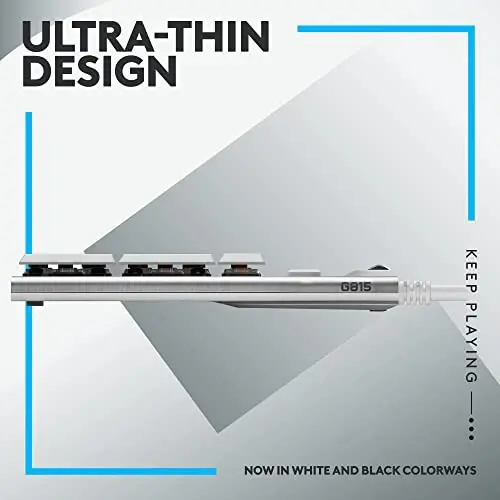 Logitech G815 LIGHTSYNC RGB mexanik oʻyin klaviaturasi, past profil GL taktil kalit, 5 ta dasturlanadigan G-tugma, USB oʻtkazgich, maxsus media boshqaruvi, qora va oq ranglar - 2