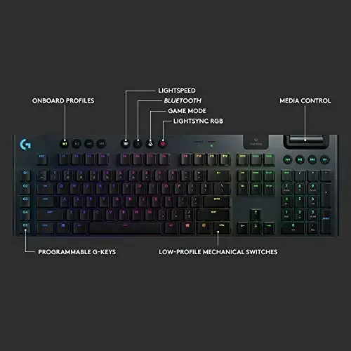 Logitech G915 LIGHTSPEED RGB Mechanical Gaming Keyboard, Low Profile GL Tactile Key Switch, LIGHTSYNC RGB, Advanced Wireless and Bluetooth Support - Tactile,Black - 4