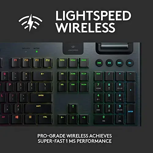 Logitech G915 LIGHTSPEED RGB mexanik oʻyin klaviaturasi, past profil GL Clicky kalit oʻtkazgichi, LIGHTSYNC RGB, ilgʻor LIGHTSPEED simsiz va Bluetooth qoʻllab-quvvatlashi - Clicky, Qora - 3