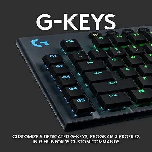 Logitech G915 LIGHTSPEED RGB mexanik oʻyin klaviaturasi, past profil GL taktil tugmachali kalit, LIGHTSYNC RGB, ilgʻor simsiz va Bluetooth qoʻllab-quvvatlashi - taktil, qora - 5